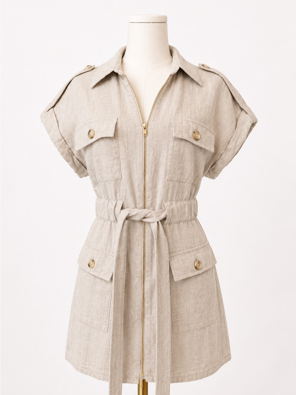 Zara Khaki Short Sleeve Mini Dress - size small